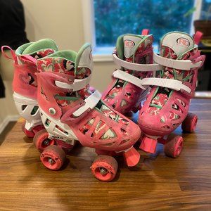 Trac Star Youth Girl's Adjustable Roller Skate | Pink and Mint | Large